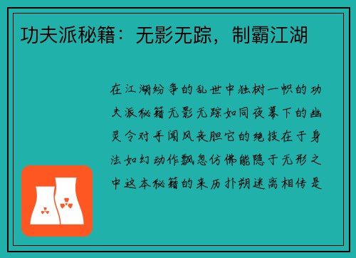 功夫派秘籍：无影无踪，制霸江湖